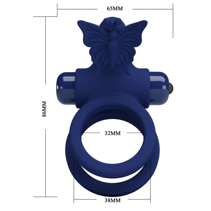 PRETTY LOVE - JAMELE DOUBLE RING WITH VIBRATION & BUTTERFLY STIMULATOR BLUE - NOCTURNA DESIRES
