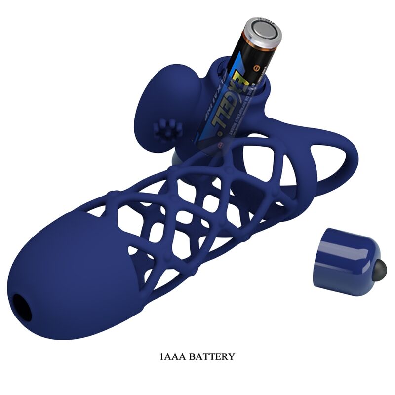PRETTY LOVE - GIANN VIBRATOR RING WITH SILICONE SHEATH BLUE - NOCTURNA DESIRES