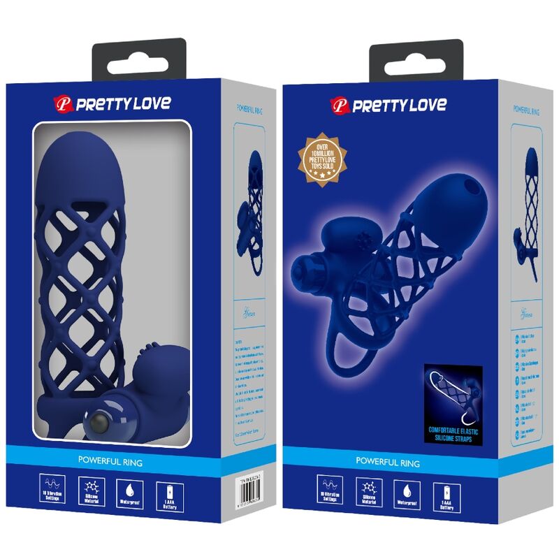 PRETTY LOVE - GIANN VIBRATOR RING WITH SILICONE SHEATH BLUE - NOCTURNA DESIRES