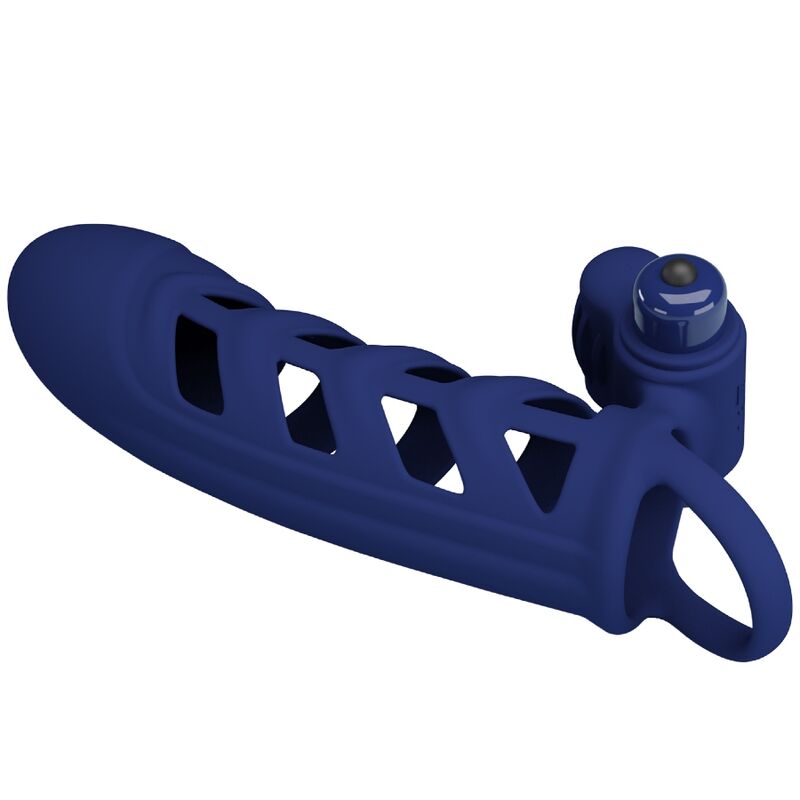 PRETTY LOVE - ALTAF VIBRATOR RING WITH SILICONE SHEATH BLUE - NOCTURNA DESIRES