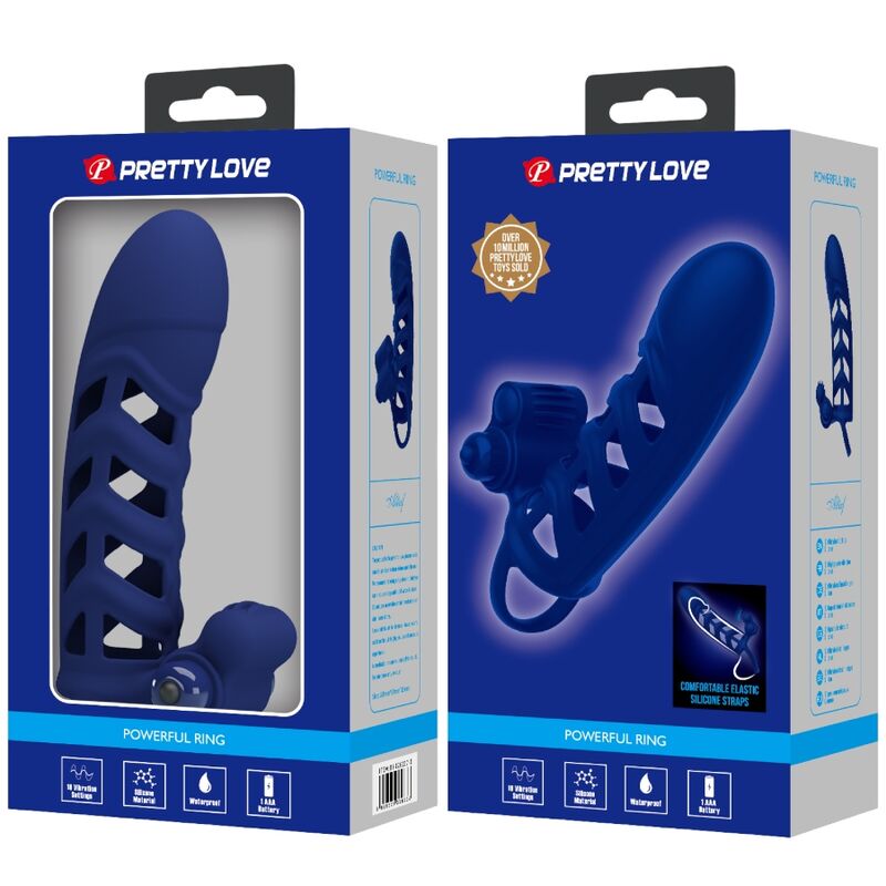 PRETTY LOVE - ALTAF VIBRATOR RING WITH SILICONE SHEATH BLUE - NOCTURNA DESIRES