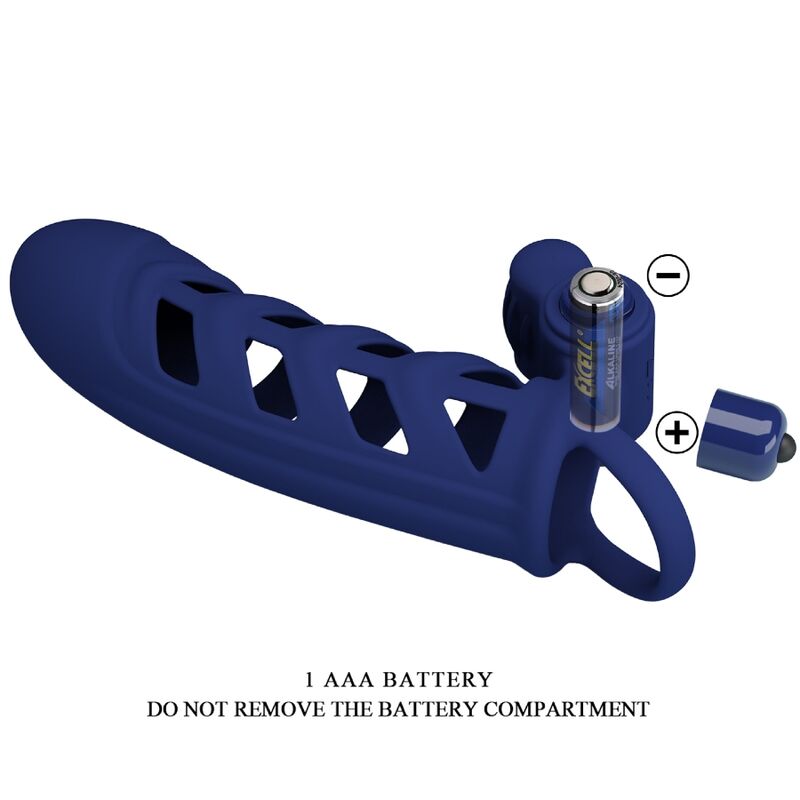PRETTY LOVE - ALTAF VIBRATOR RING WITH SILICONE SHEATH BLUE - NOCTURNA DESIRES