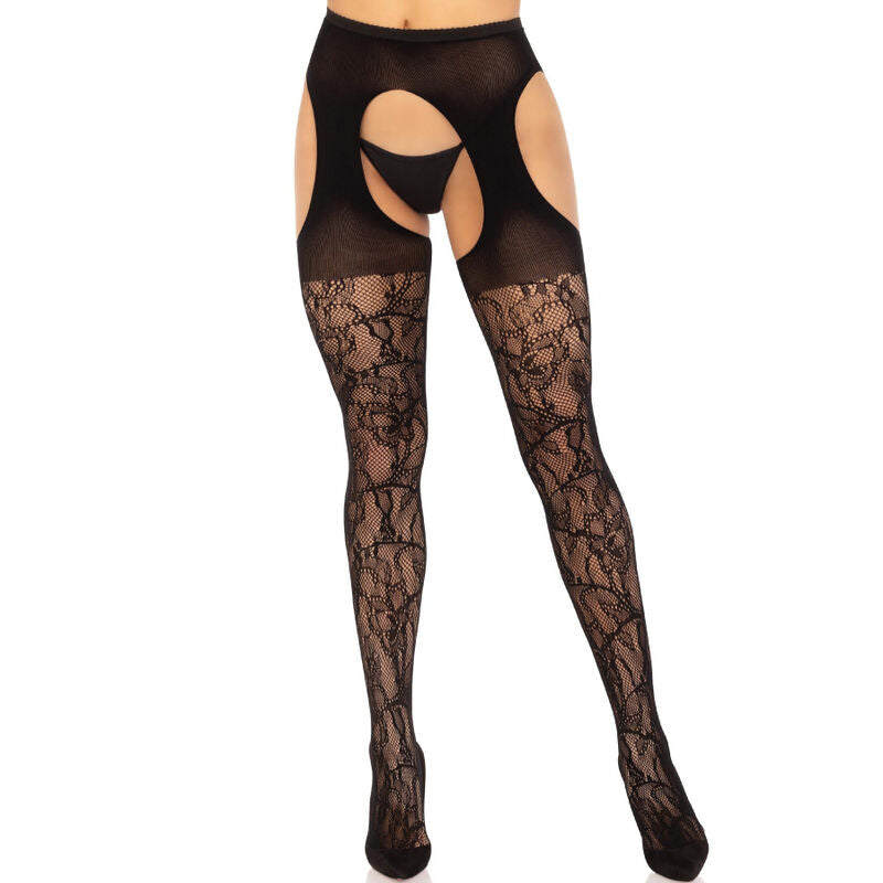 LEG AVENUE - LACE GARTER STOCKINGS BLACK - NOCTURNA DESIRES