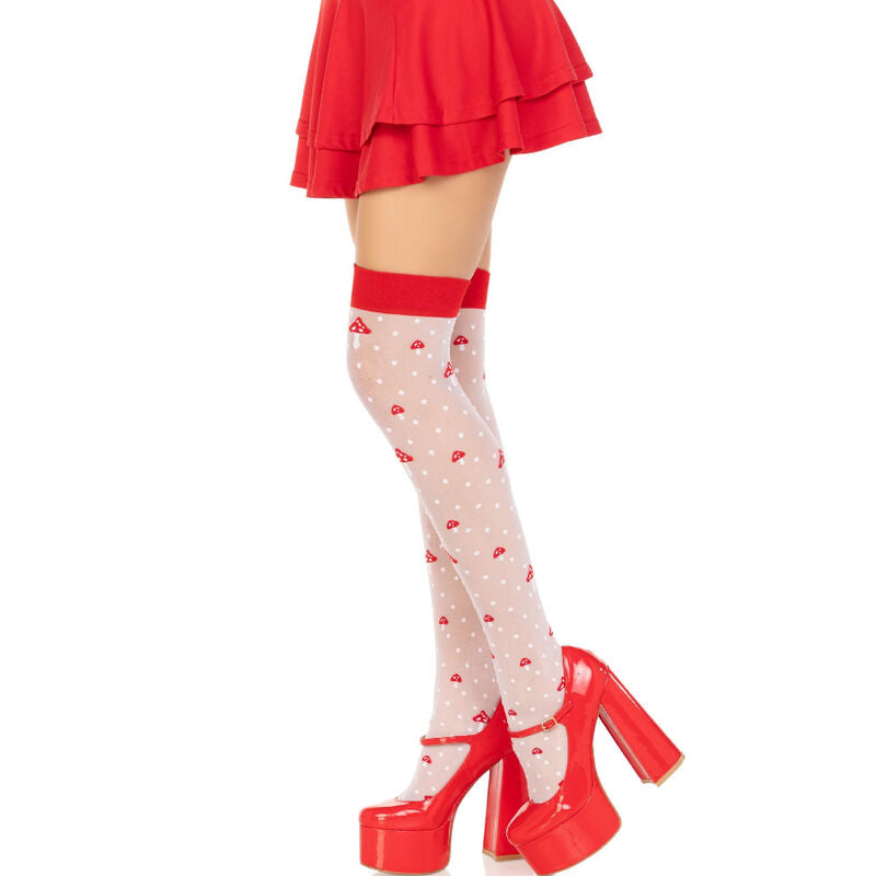 LEG AVENUE - MUSHROOM HIGH SOCKS RED/WHITE - NOCTURNA DESIRES