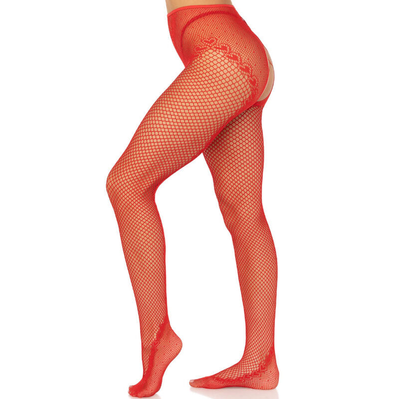 LEG AVENUE - CROTCHLESS FISHNET STOCKINGS RED - NOCTURNA DESIRES
