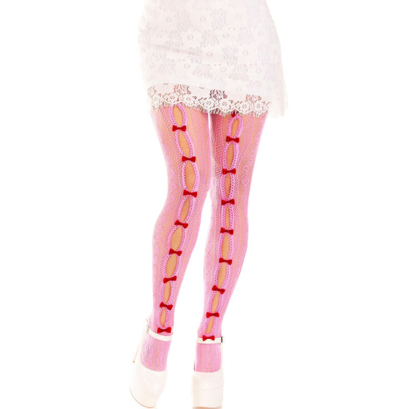 LEG AVENUE - STOCKINGS WITH OPENINGS HEART & BOWS PINK - NOCTURNA DESIRES
