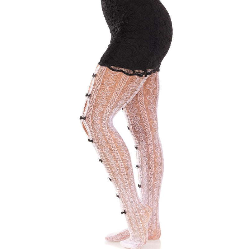 LEG AVENUE - STOCKINGS WITH OPENINGS HEART & BOWS WHITE - NOCTURNA DESIRES