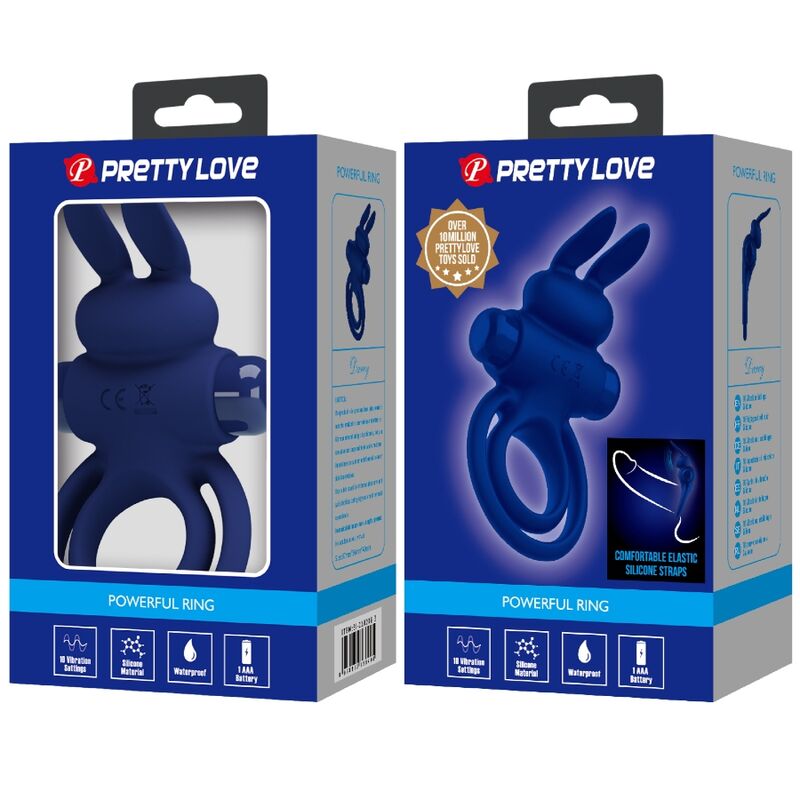 PRETTY LOVE - DAREY DOUBLE VIBRATING RING RABBIT BLUE - NOCTURNA DESIRES