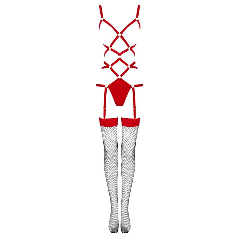LIVCO CORSETTI FASHION - THIARA LC 20213 SET BODY + STOCKINGS RED L/XL - NOCTURNA DESIRES