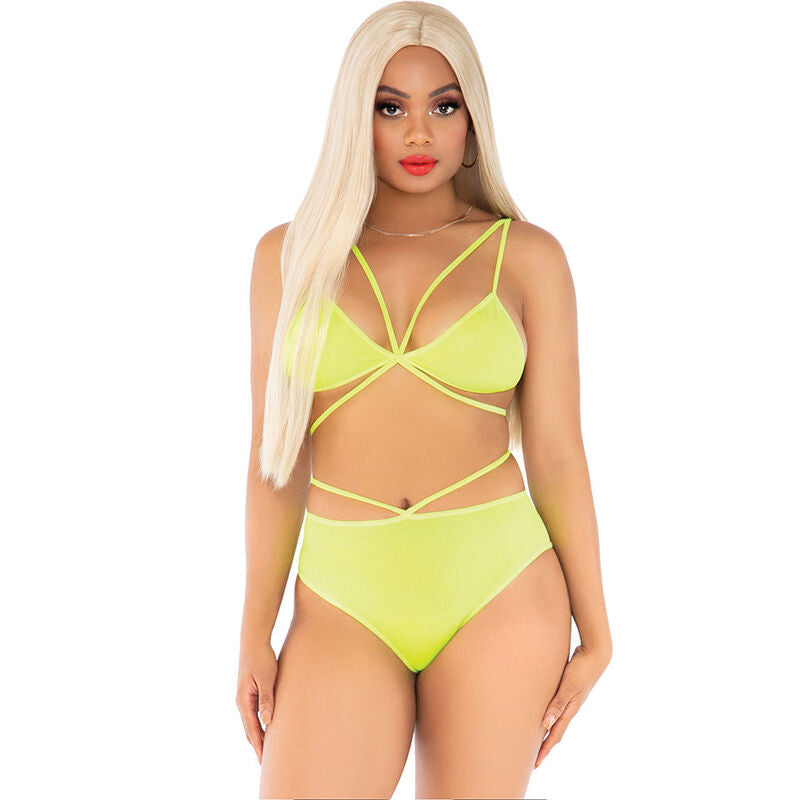 LEG AVENUE - TOP & PANTIES YELLOW WITH STRAPS - NOCTURNA DESIRES
