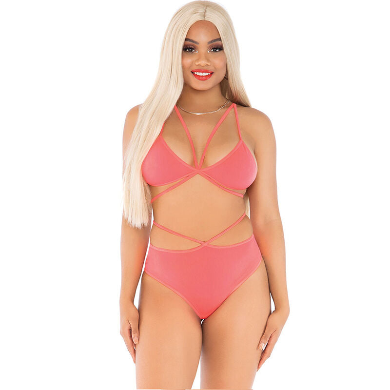 LEG AVENUE - TOP & PANTIES CORAL WITH STRAPS - NOCTURNA DESIRES