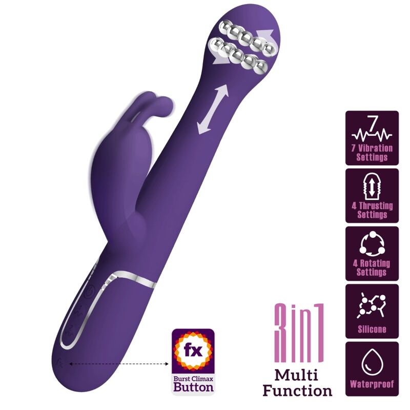 PRETTY LOVE - DEJON RABBIT VIBRATOR 3 IN 1 MULTIFUNCTION PURPLE - NOCTURNA DESIRES