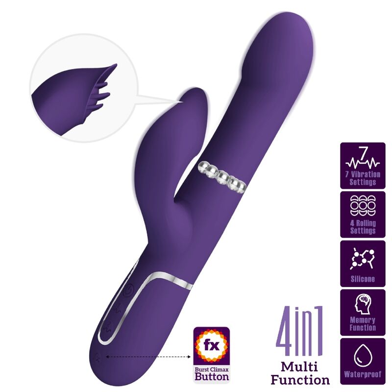 PRETTY LOVE - ZALIN RABBIT VIBRATOR PEARLS 4 IN 1 PURPLE - NOCTURNA DESIRES