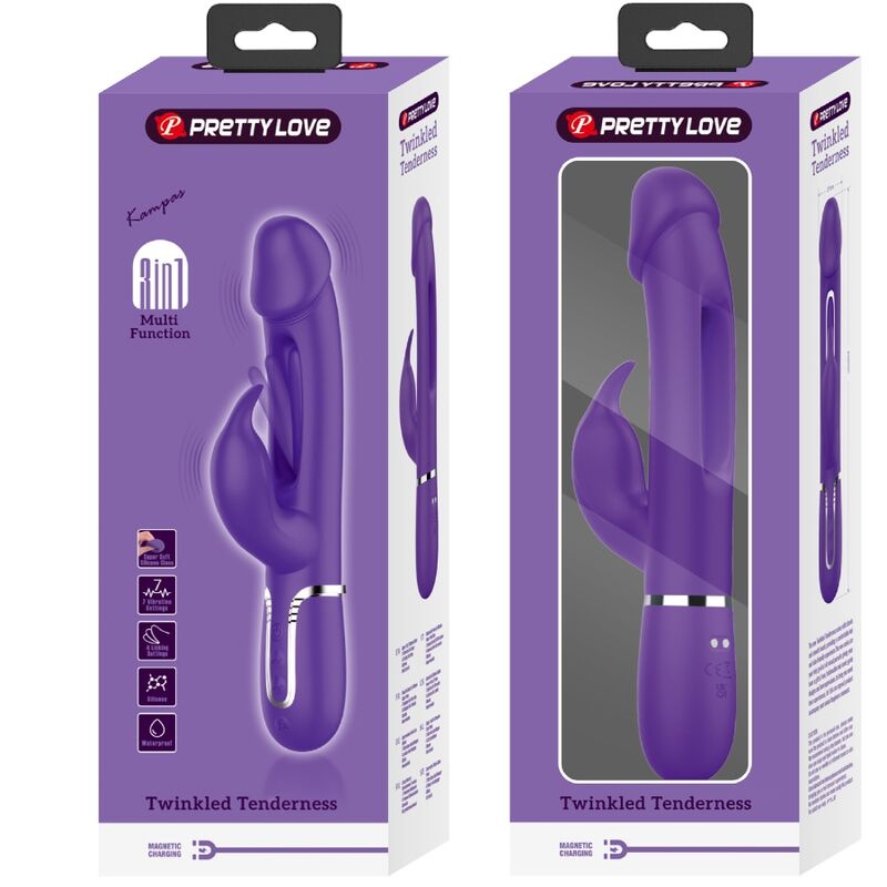 PRETTY LOVE - KAMPAS RABBIT 3 IN 1 MULTIFUNCTION VIBRATOR WITH TONGUE VIOLET - NOCTURNA DESIRES