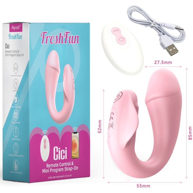 ARMONY - FRESHFUN CICI STAP-ON VIBRATOR REMOTE CONTROL AND APP 10 VIBRATIONS PINK - NOCTURNA DESIRES