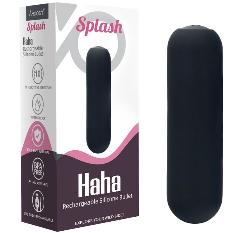 ARMONY - SPLASH HAHA VIBRATOR BULLET SILICONE 10 VIBRATIONS 75 X 19 CM BLACK - NOCTURNA DESIRES