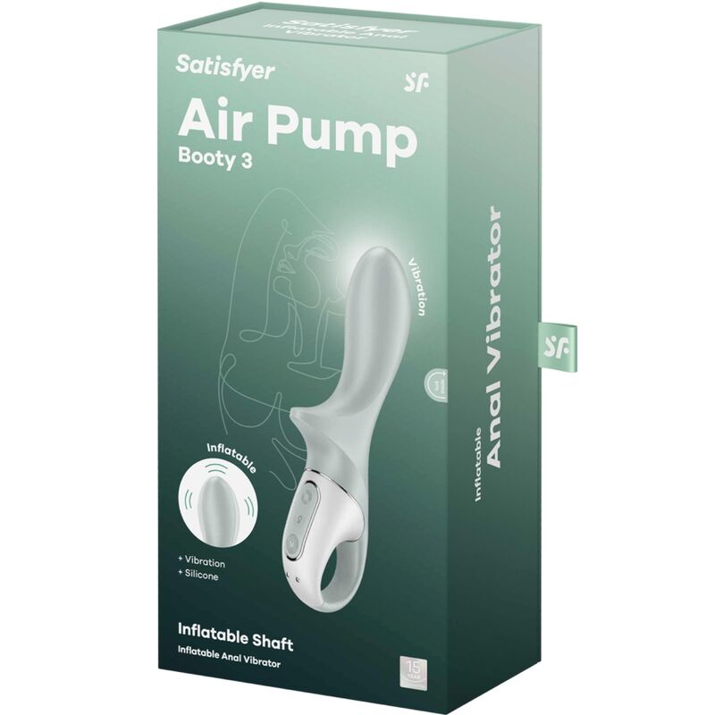SATISFYER - AIR PUMP BOOTY 3 INFLATABLE ANAL VIBRATOR GREYGREEN - NOCTURNA DESIRES