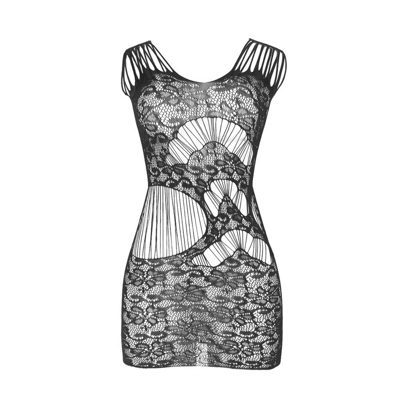 SUBBLIME - 951771 LONG DRESS WITH OPEN BACK WITH FISHNET BLACK ONE SIZE - NOCTURNA DESIRES