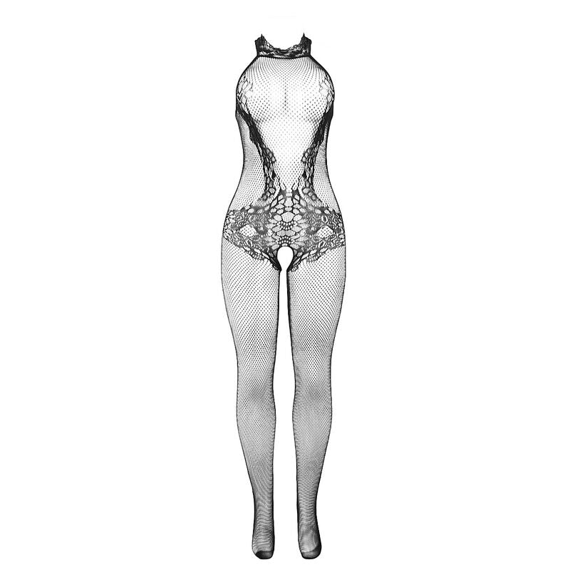 SUBBLIME - 951801 FISHNET AND LACE CROTCHLESS BODYSTOCKING WITH HIGH NECK BLACK ONE SIZE - NOCTURNA DESIRES