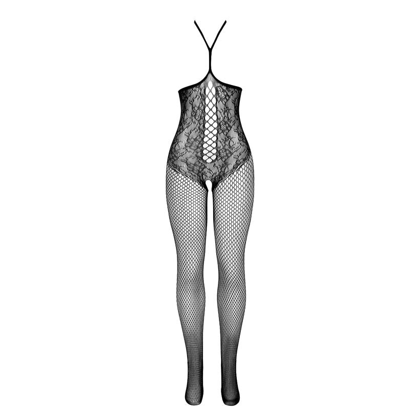 SUBBLIME - 951849 OPEN CUP FISHNET BODYSTOCKING AND HALTER NECK BLACK ONE SIZE - NOCTURNA DESIRES