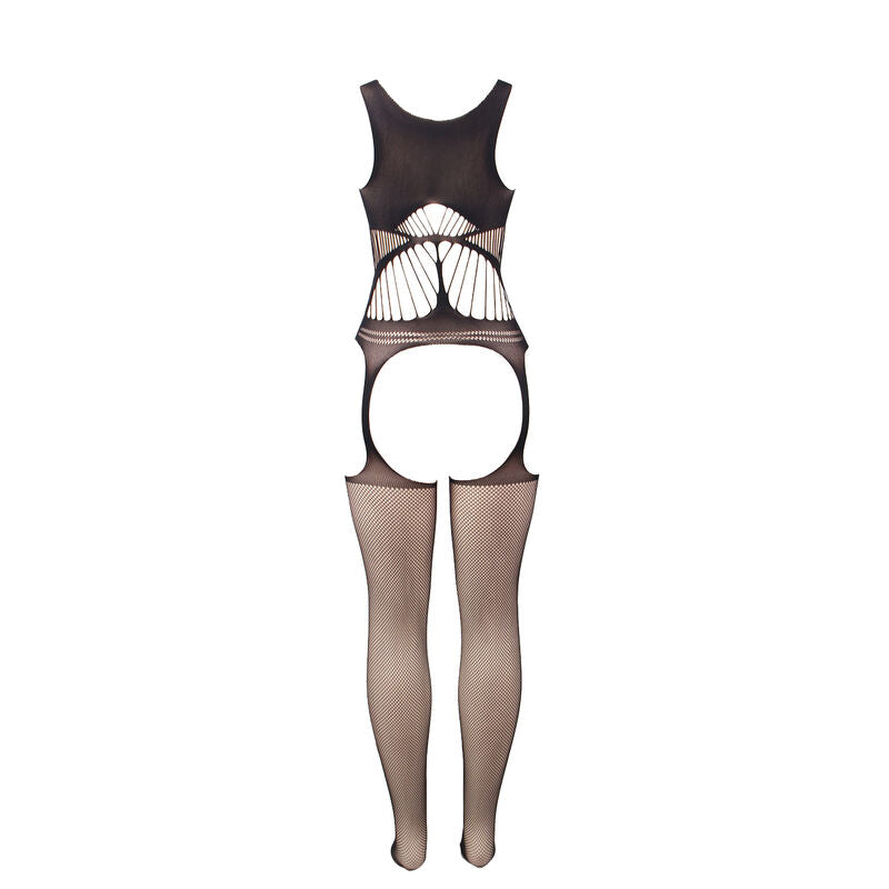 SUBBLIME - 951900 FISHNET CROTCHLESS BODYSTOCKING WITH CUP AND OPEN SHOULDERS BLACK ONE SIZE - NOCTURNA DESIRES