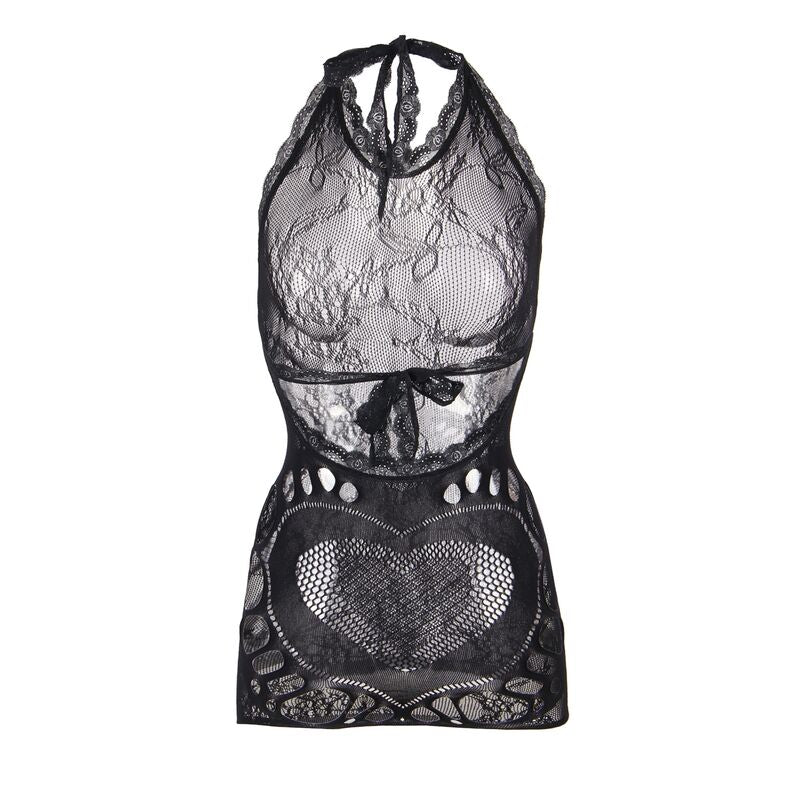 SUBBLIME - 952075 SHORT FISHNET DRESS WITH BACK BACK AND HEART DETAIL BLACK ONE SIZE - NOCTURNA DESIRES