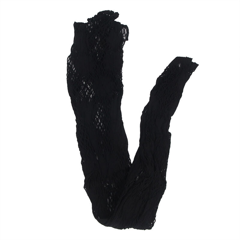 SUBBLIME - 952129 FISHNET BODYSTOCKING WITH DRESS DESIGN AND FLORAL DETAILS BLACK ONE SIZE - NOCTURNA DESIRES