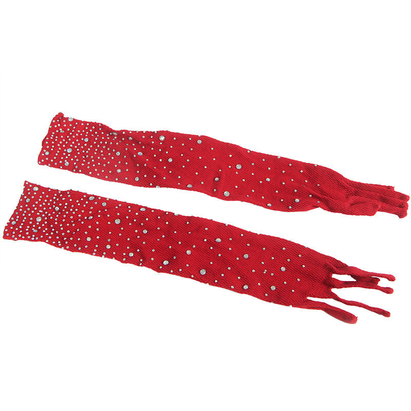 SUBBLIME - 952181 FISHNET BODYSTOCKING WITH GLOVES AND DIAMONDS RED ONE SIZE - NOCTURNA DESIRES