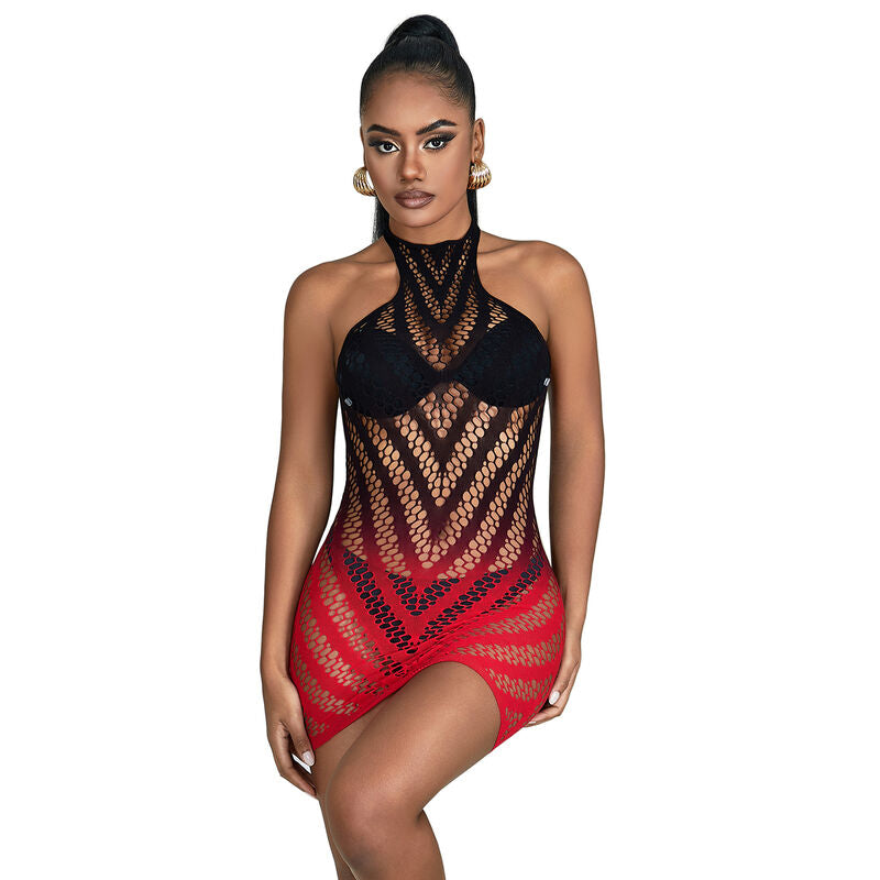 SUBBLIME - 952242 RED AND BLACK DEGRADED ELASTIC FISHNET DRESS ONE SIZE - NOCTURNA DESIRES