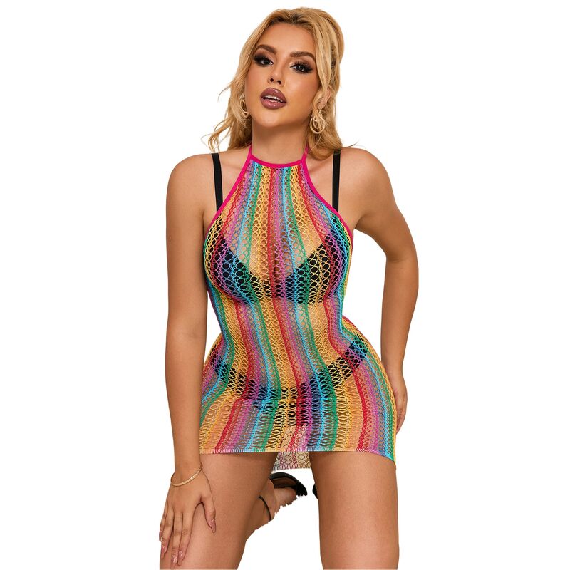 SUBBLIME - 952341 RAINBOW FISHNET DRESS ONE SIZE - NOCTURNA DESIRES