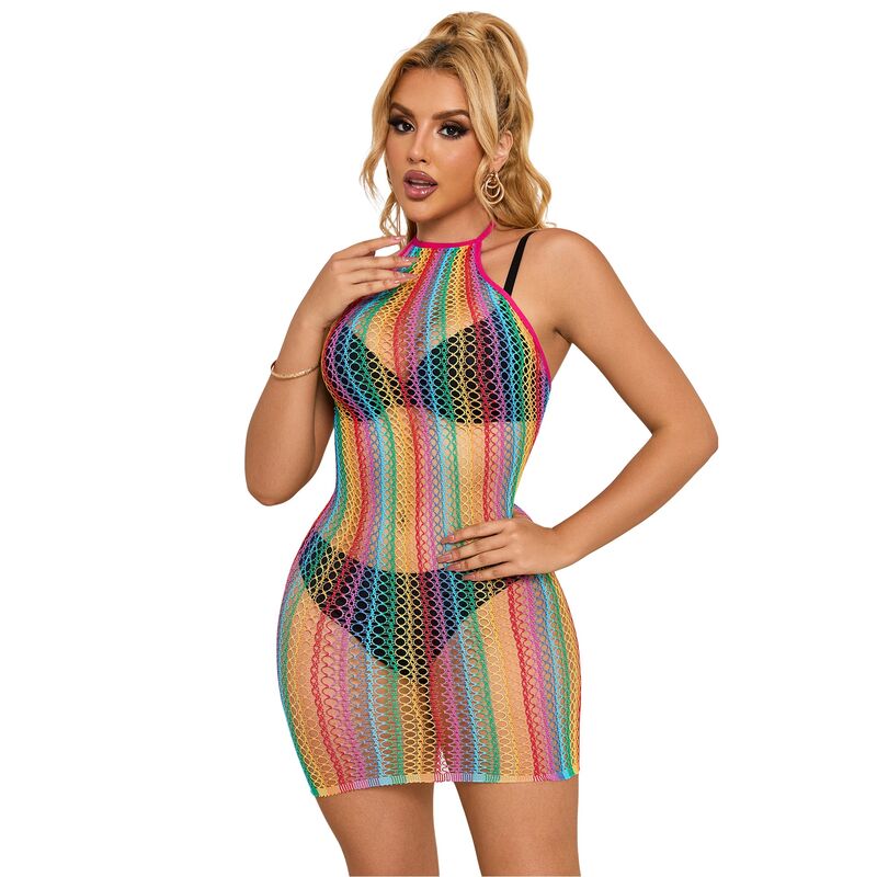 SUBBLIME - 952341 RAINBOW FISHNET DRESS ONE SIZE - NOCTURNA DESIRES