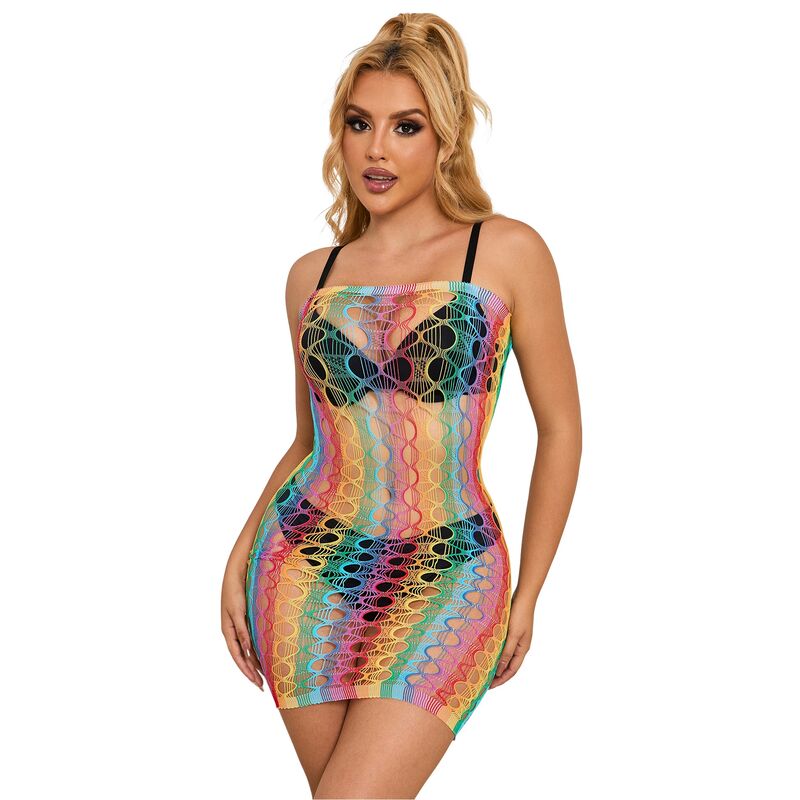 SUBBLIME - 952365 RAINBOW BARE SHOULDER FISHNET DRESS ONE SIZE - NOCTURNA DESIRES