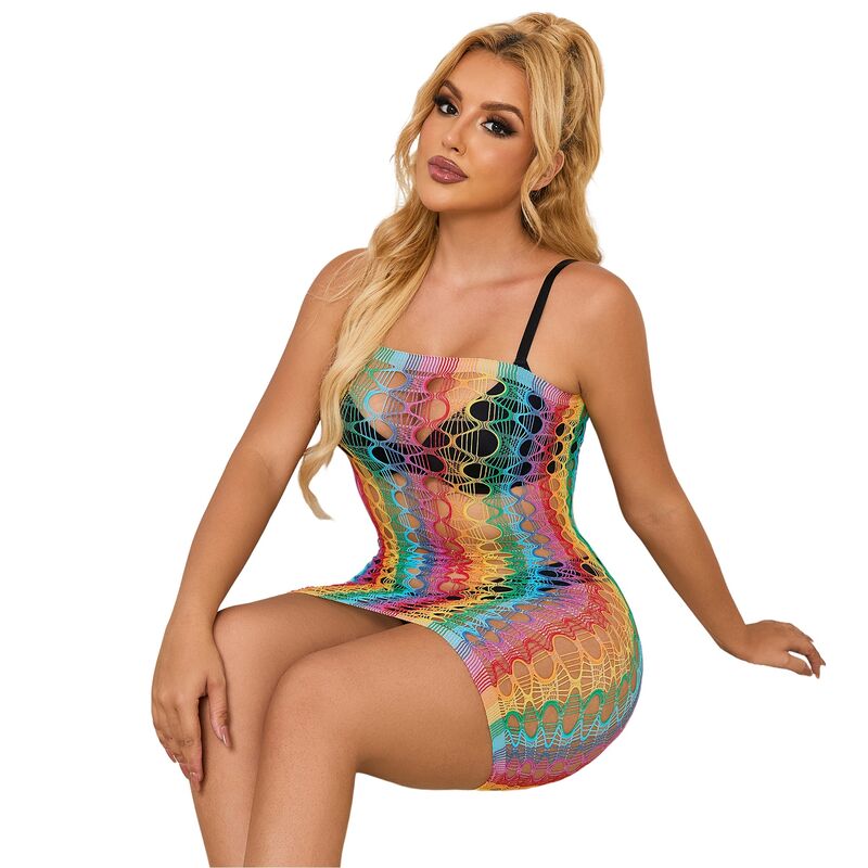 SUBBLIME - 952365 RAINBOW BARE SHOULDER FISHNET DRESS ONE SIZE - NOCTURNA DESIRES