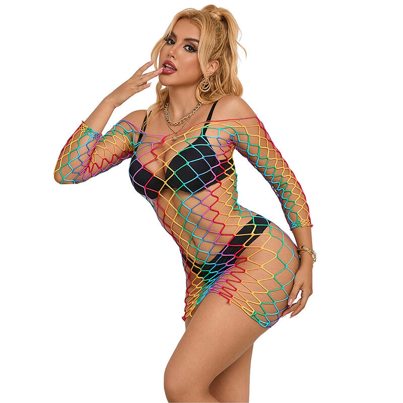 SUBBLIME - 952426 RAINBOW LONG SLEEVE FISHNET DRESS ONE SIZE - NOCTURNA DESIRES