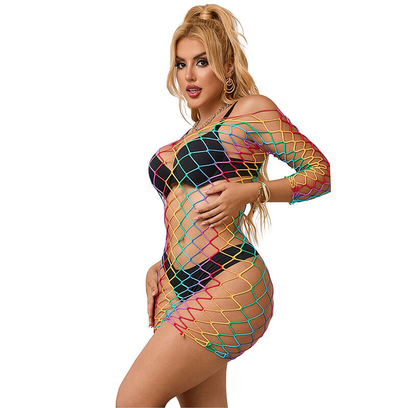 SUBBLIME - 952426 RAINBOW LONG SLEEVE FISHNET DRESS ONE SIZE - NOCTURNA DESIRES