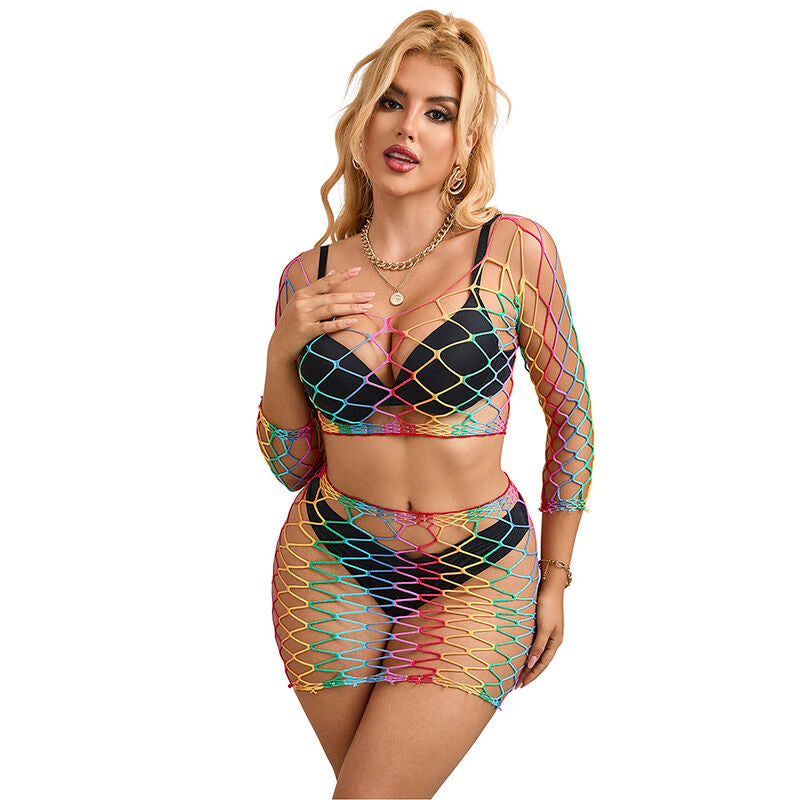 SUBBLIME - 952440 2-PIECE FISHNET SET LONG SLEEVE RAINBOW ONE SIZE - NOCTURNA DESIRES