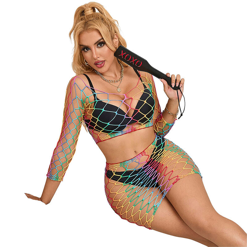 SUBBLIME - 952440 2-PIECE FISHNET SET LONG SLEEVE RAINBOW ONE SIZE - NOCTURNA DESIRES