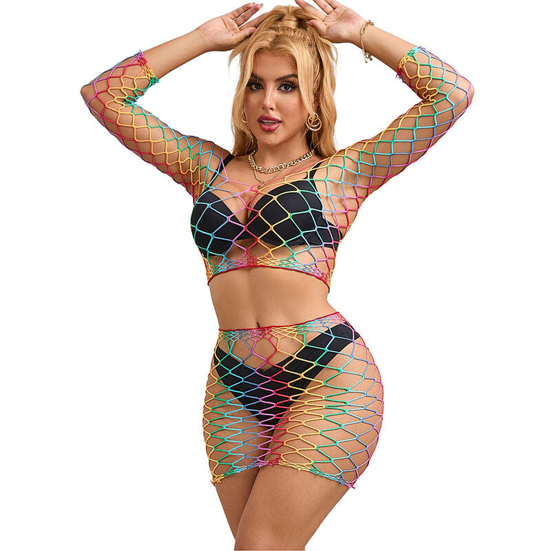 SUBBLIME - 952440 2-PIECE FISHNET SET LONG SLEEVE RAINBOW ONE SIZE - NOCTURNA DESIRES