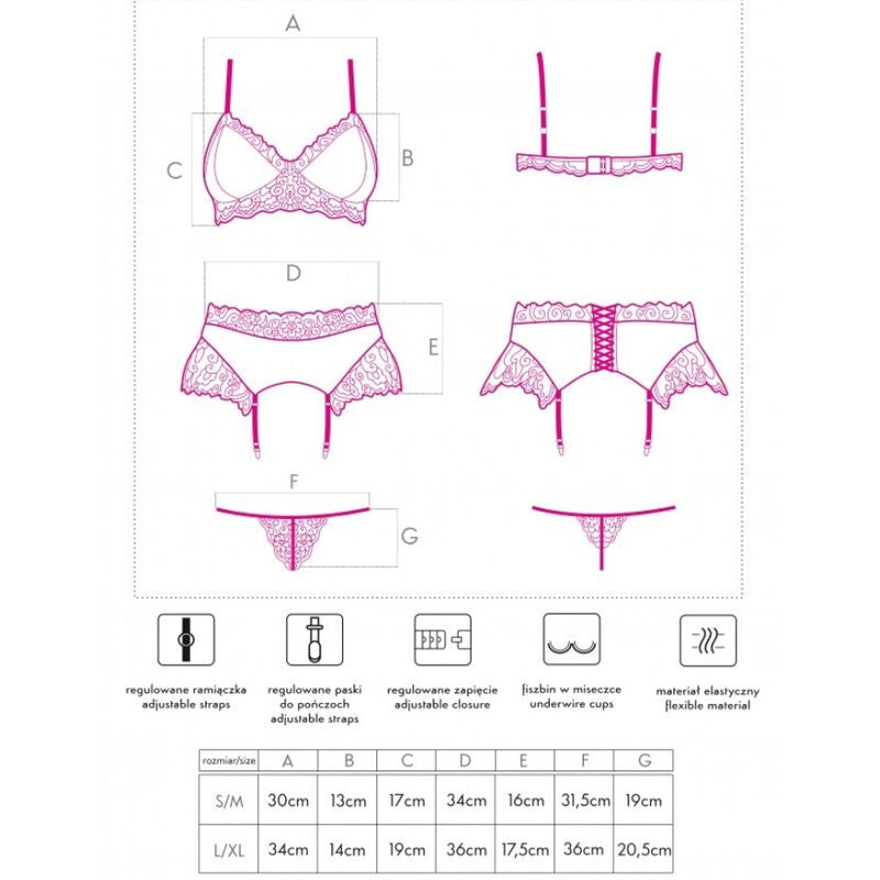 LIVCO CORSETTI FASHION - NAHIR LC 20214 BRA + PANTY + GARTER BELT S/M - NOCTURNA DESIRES