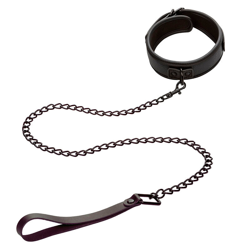 CALEXOTICS - NOCTURNAL COLLAR & LEASH LEATHER ADJUSTABLE BLACK - NOCTURNA DESIRES