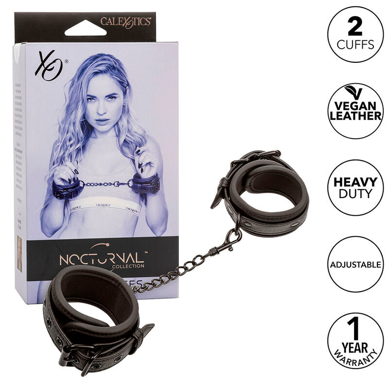 CALEXOTICS - NOCTURNAL LEATHER WRIST CUFFS ADJUSTABLE BLACK - NOCTURNA DESIRES