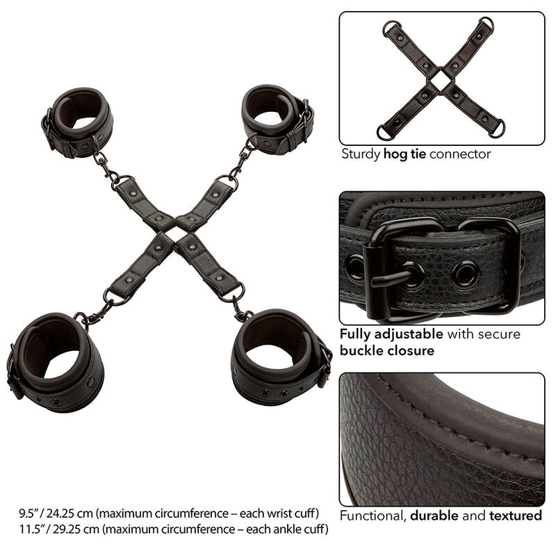 CALEXOTICS - NOCTURNAL HOG TIE CONNECTOR CUERO AJUSTABLE BLACK - NOCTURNA DESIRES
