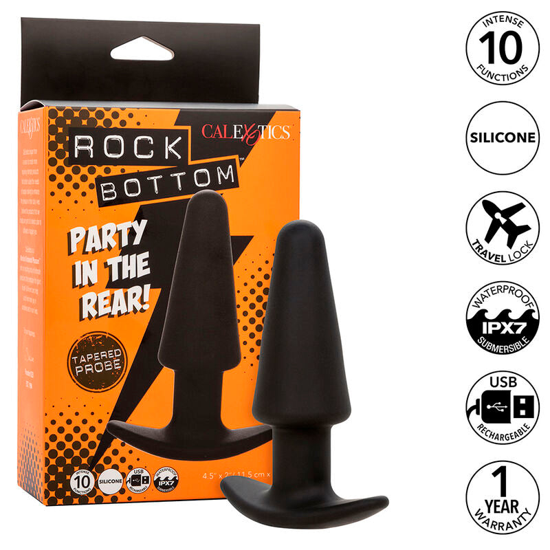 CALEXOTICS - ROCK BOTTOM TAPERED ANAL PLUG 10 VIBRACIONES SILICONE BLACK - NOCTURNA DESIRES