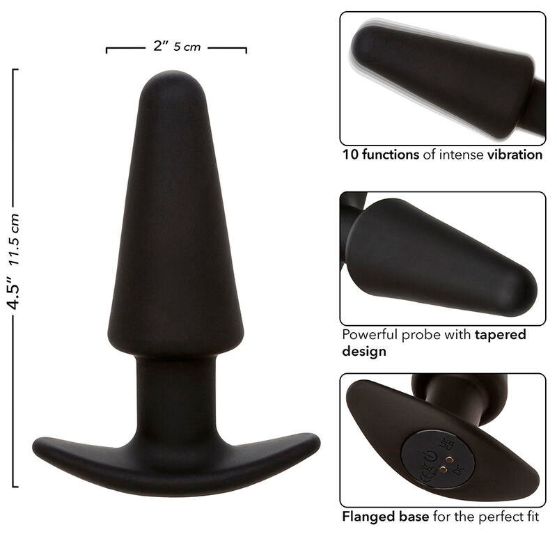 CALEXOTICS - ROCK BOTTOM TAPERED ANAL PLUG 10 VIBRACIONES SILICONE BLACK - NOCTURNA DESIRES