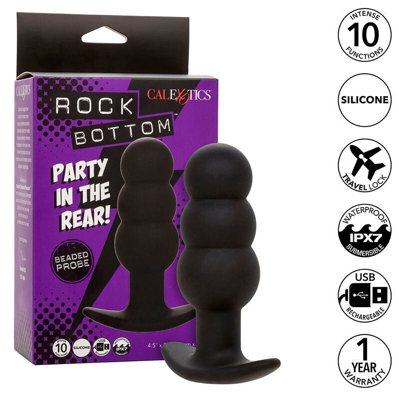 CALEXOTICS - ROCK BOTTOM BEADED ANAL PLUG 10 VIBRATIONS SILICONE BLACK - NOCTURNA DESIRES