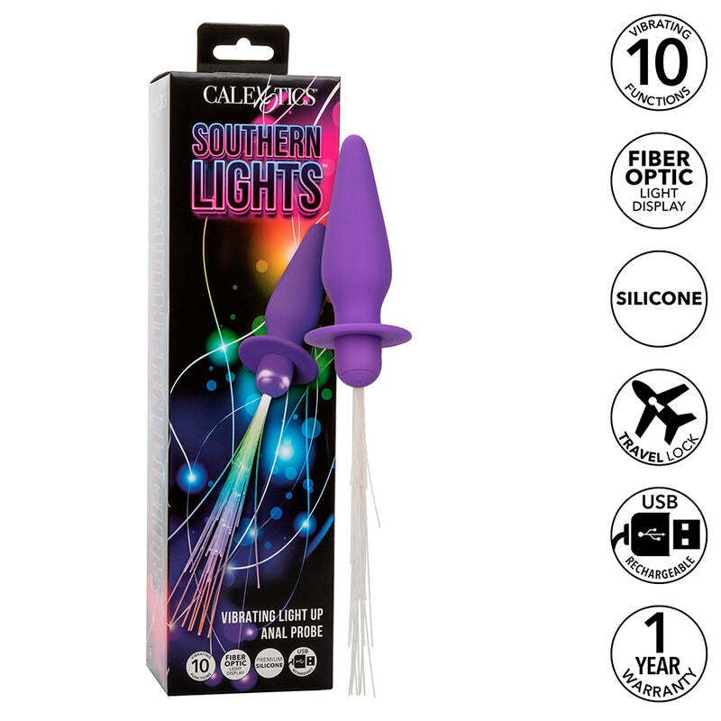 CALEXOTICS - SOUTHERN LIGHTS LIGHT UP ANAL PLUG 10 VIBRATIONS SILICONE PURPLE - NOCTURNA DESIRES