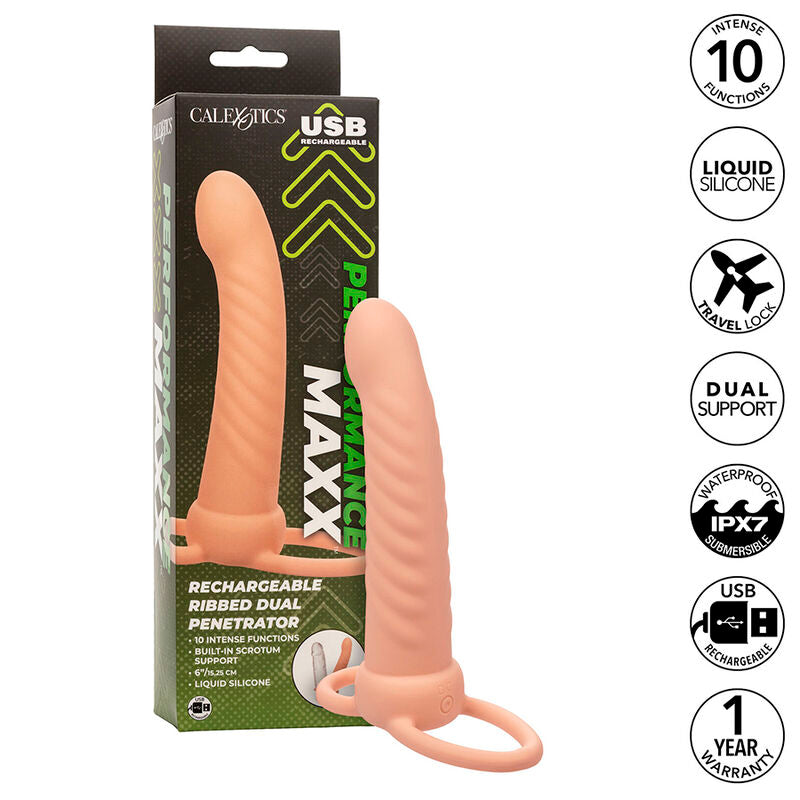 CALEXOTICS - MAXX RIBBED DUAL PENETRATOR 10 VIBRATIONS FLESH - NOCTURNA DESIRES