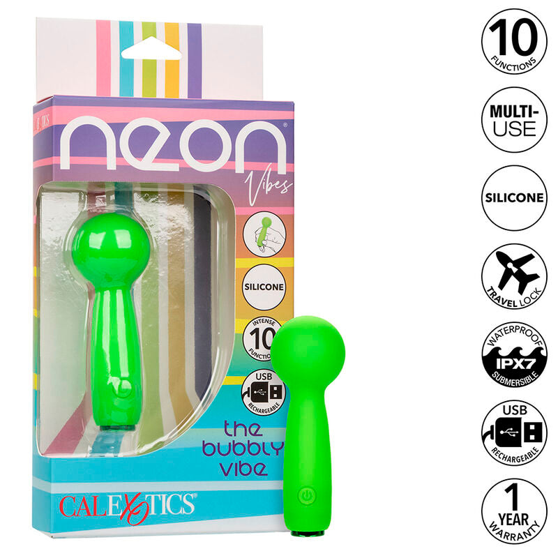 CALEXOTICS - NEON VIBES THE BUBBLY VIBE MINI MASSAGER 10 VIBRATIONS GREEN - NOCTURNA DESIRES
