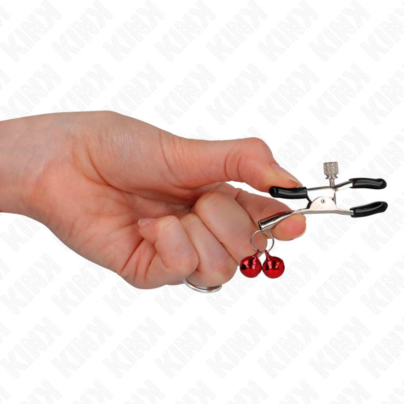 KINK - DOUBLE BELL NIPPLE CLAMP RED 6 CM - NOCTURNA DESIRES