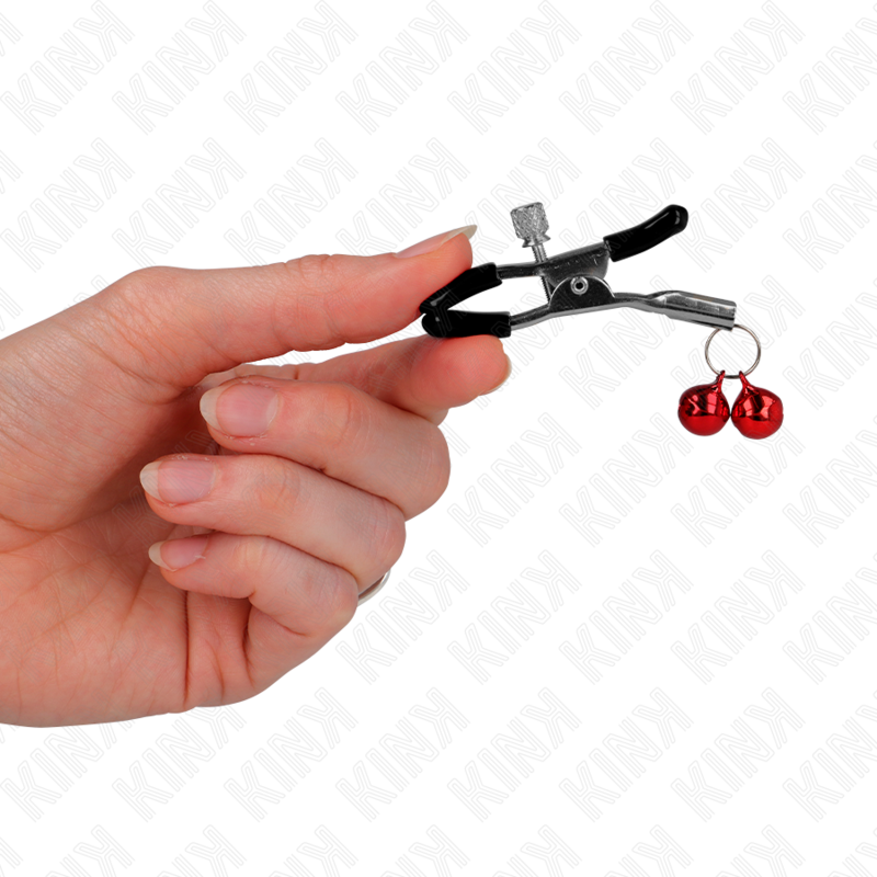 KINK - DOUBLE BELL NIPPLE CLAMP RED 6 CM - NOCTURNA DESIRES